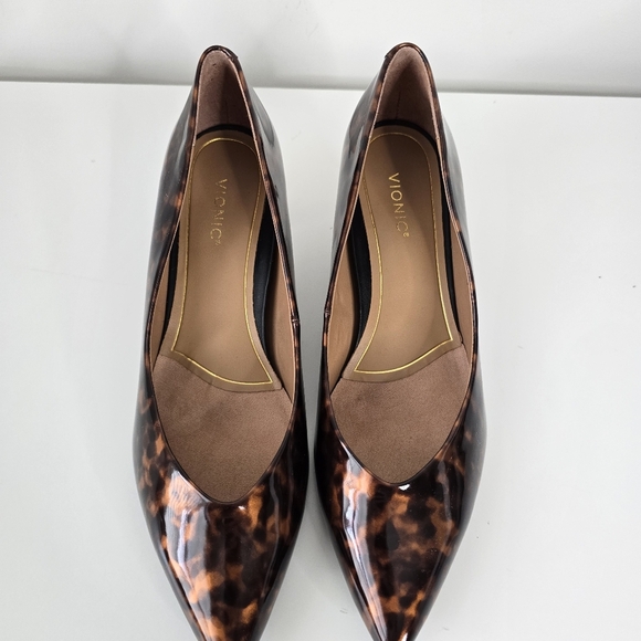 New Vionic Josie Kitten Heel Patent Leather Tortoise Print 9.5W Careerwear Chic - Picture 4 of 12